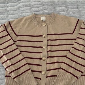 a new day Beige and Burgundy Striped Cardigan